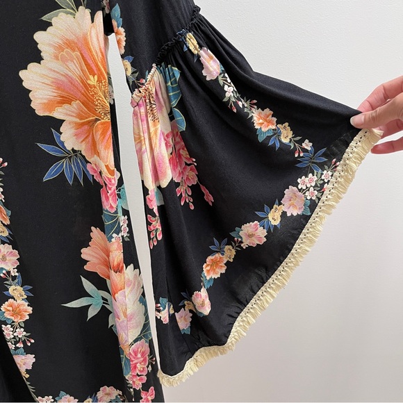 FARM RIO 🇧🇷 Floral Tapestry Fringe Tunic Dress, Boho Cover-Up - Picture 4 of 9